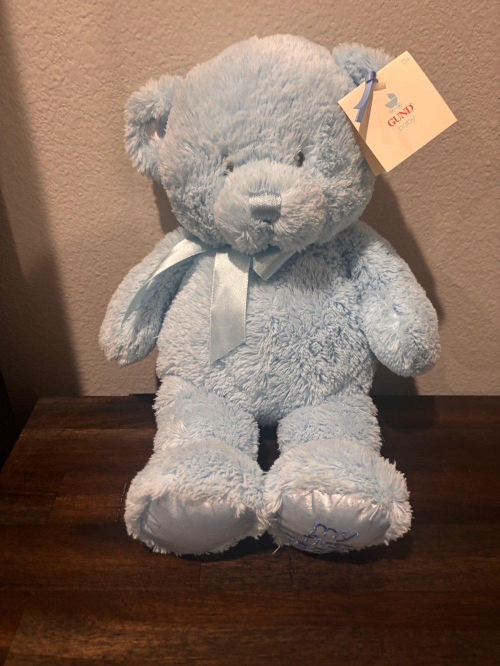 Gund Baby Blue Plush Teddy Bear with Satin Bow